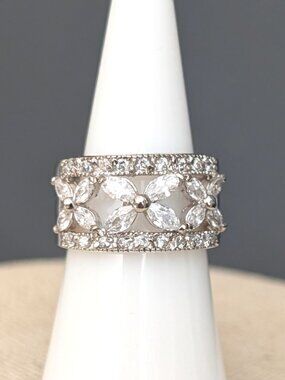 Faux diamond and silver floral ring
